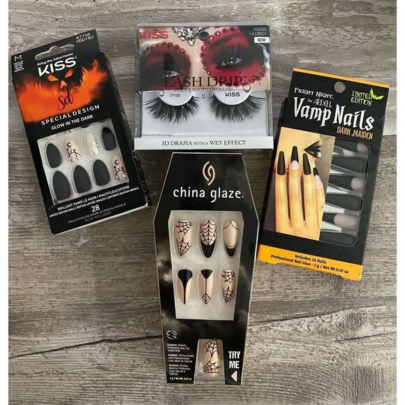 Kiss Nails & 3D Lashes Halloween Ardell & China Glaze Nails Beauty Bundle Lot 11 - Picture 1 of 1
